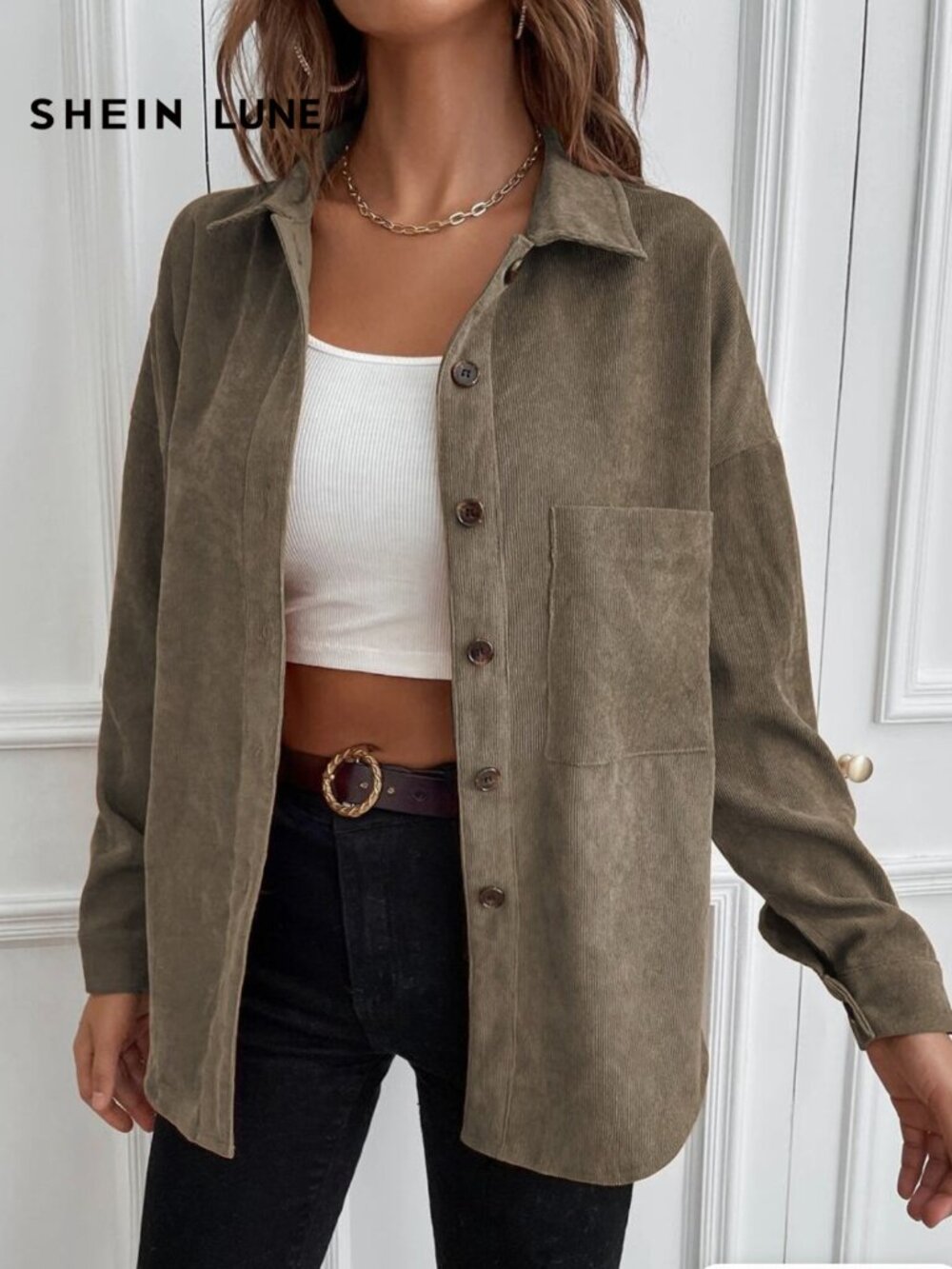 SHEIN LUNE Mocha Brown Corduroy Shirt